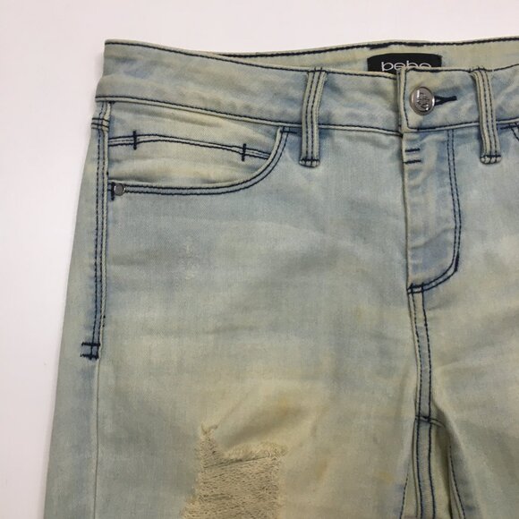 BEBE Florent Wash Distressed Logo Hardware 5 Pocket Skinny Jeans - Picture 5 of 16